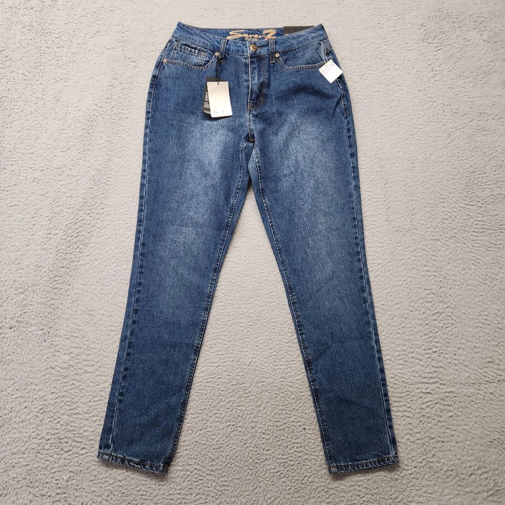 Seven7 Jeans Womens 6 Blue Vintage Mom High‎ Rise Tapered Skinny Distressed Logo
